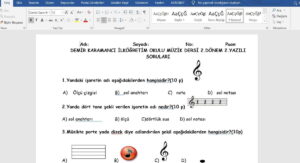6. Sınıf Müzik 2. Dönem 2. Yazılı Sınav Soruları Word İndir