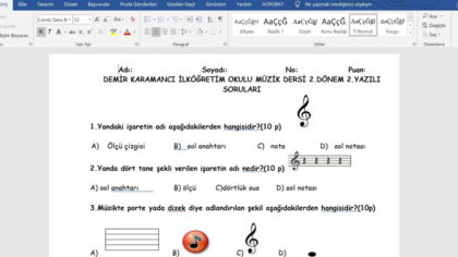 6. Sınıf Müzik 2. Dönem 2. Yazılı Sınav Soruları Word İndir