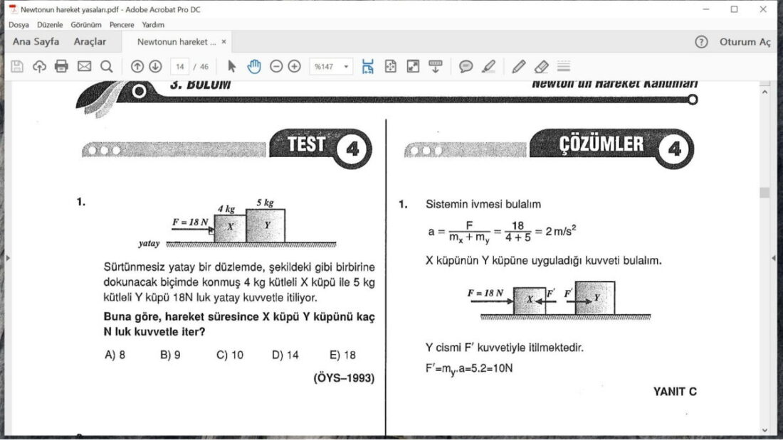 Newton’un Hareket Yasaları Çözümlü Sorular PDF İndir