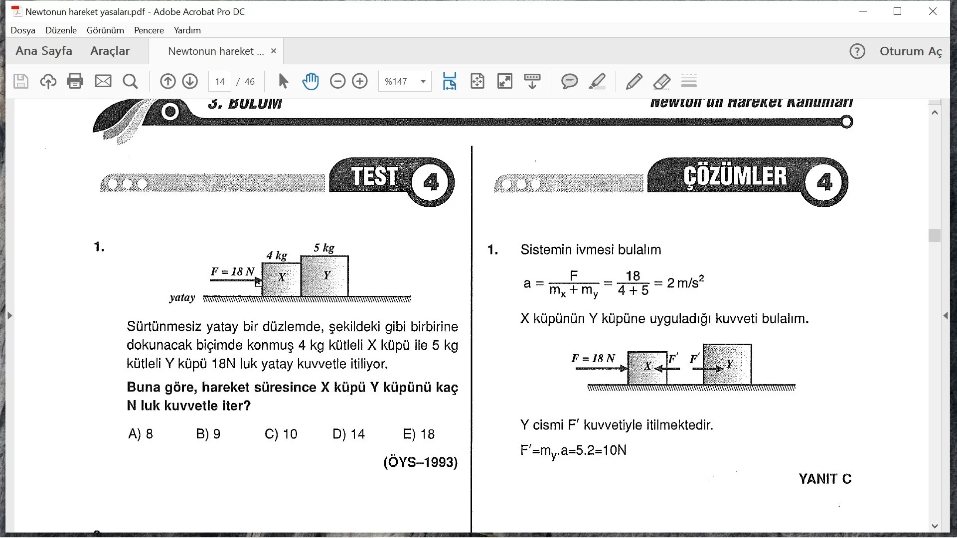Newton’un Hareket Yasaları Çözümlü Sorular – PDF