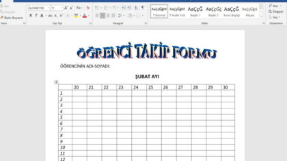 Öğrenci Davranış Takip Formu – Veliler için – word