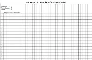 Öğrenci Etkinlik Gözlem Formu – Excel