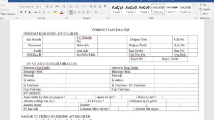 Öğrenci Tanıma Fişi – Öğrenci Tanıma Formu – Word