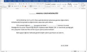Word ile Öğrenci Disiplin Dilekçesi Hazırlama – Örnek