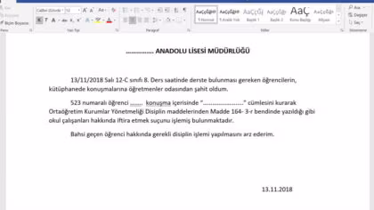 Word ile Öğrenci Disiplin Dilekçesi Hazırlama – Örnek