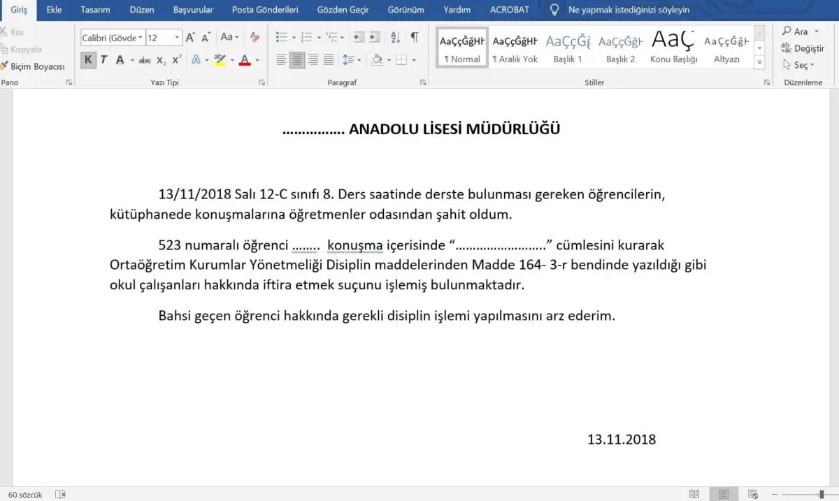 Öğrenciyi Disipline Verme Dilekçesi Örneği