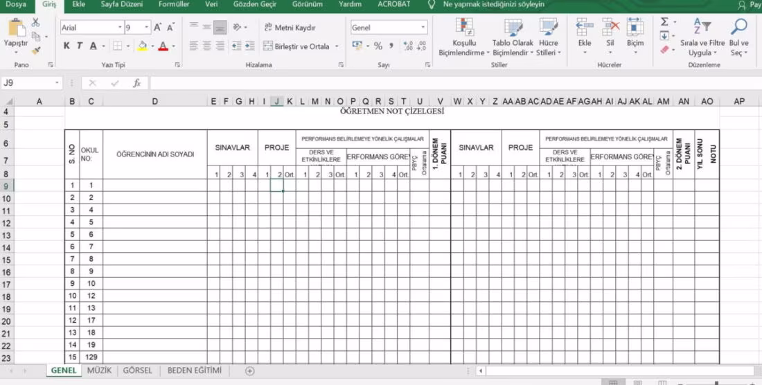 Öğretmen Not Çizelgeleri: Excel ile Not Yönetimini Kolaylaştırın