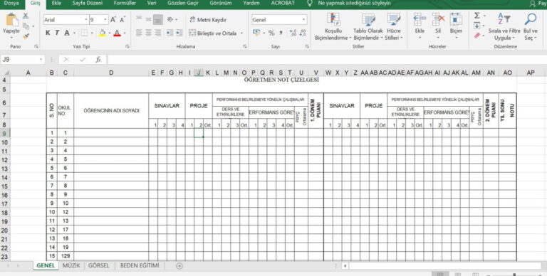 Öğretmen Not Çizelgeleri: Excel ile Not Yönetimini Kolaylaştırın