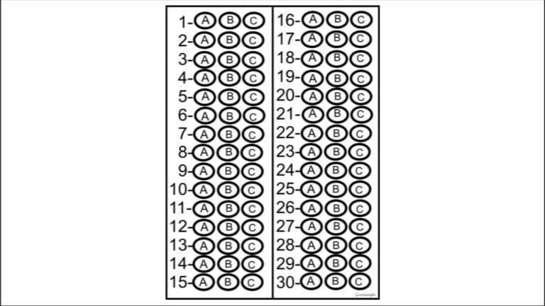 Optik Form – 3 Şıklı 30 Sorulu Cevap Anahtarı