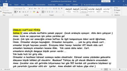 Orman Haftası Etkinlikleri – Şiir ve Piyes Dosyaları İndir