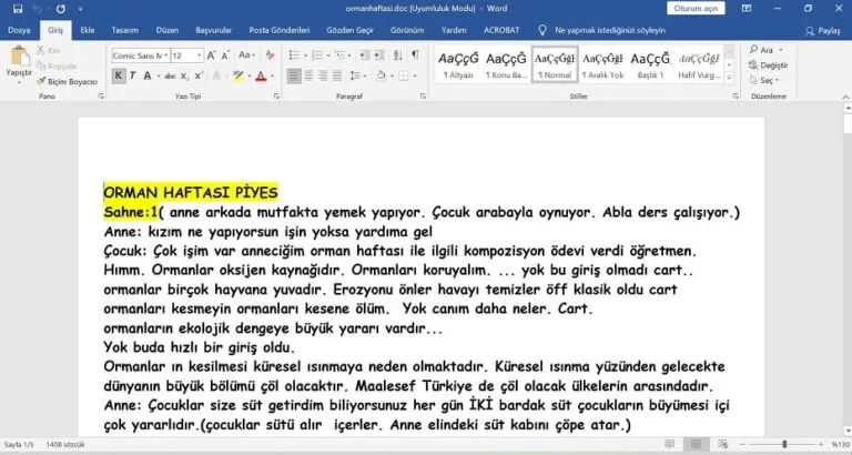 Orman Haftası Etkinlikleri – Şiir ve Piyes Dosyaları İndir