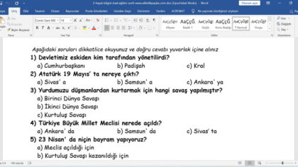 Özel Eğitim Sınıfları için Hayat Bilgisi Değerlendirme Sınavı
