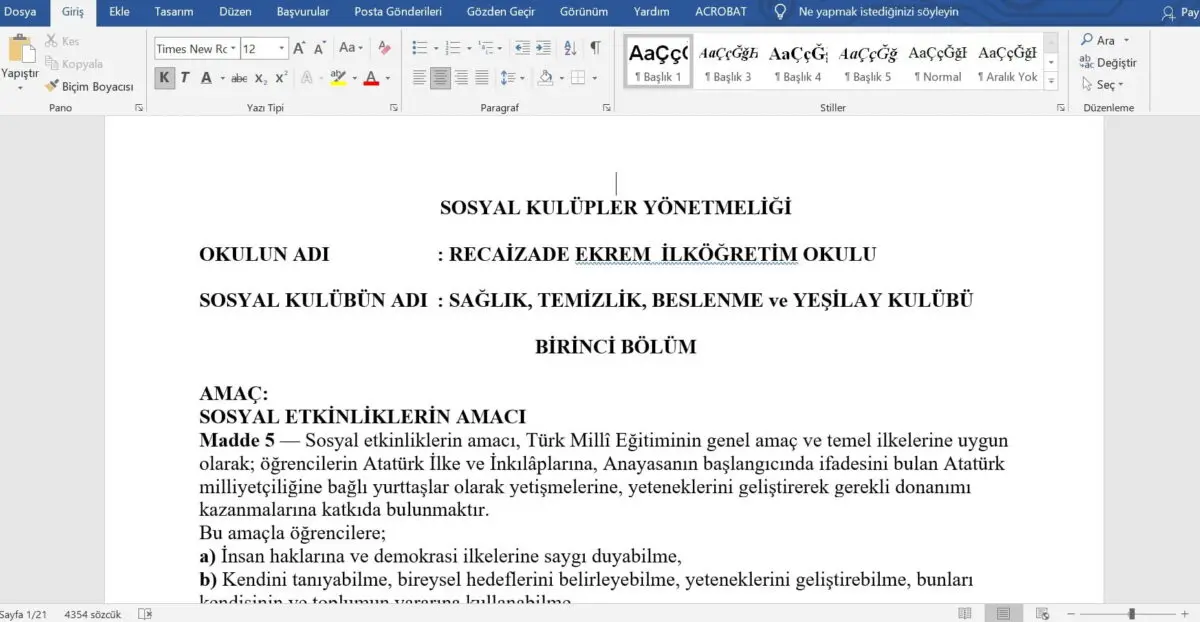 Sağlık Temizlik ve Beslenme Kulübü Dosyaları