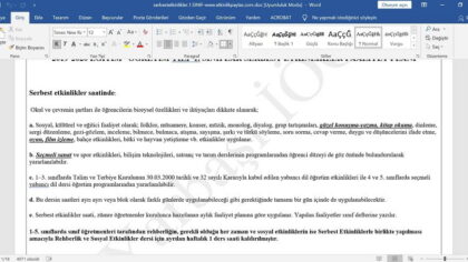 Serbest Etkinlikler Faaliyeti Yıllık Planı