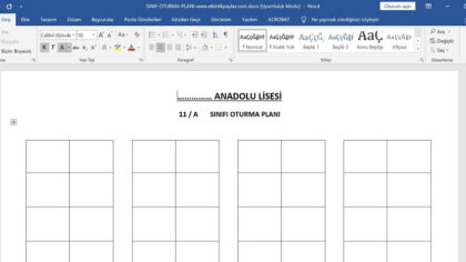 Sınıf Oturma Planı Word Şablonu – İndir, Düzenle, Yazdır