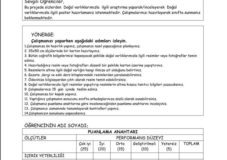 Sosyal Bilgiler Performans Ödevleri ve Proje Ödev Örnekleri – 5. Sınıf