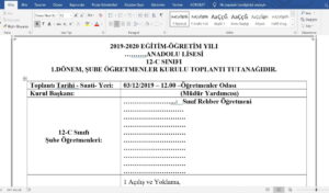 Şube Öğretmenler ŞÖK Toplantı Tutanağı – Maarif Modeli Uyumlu Word Şablonu
