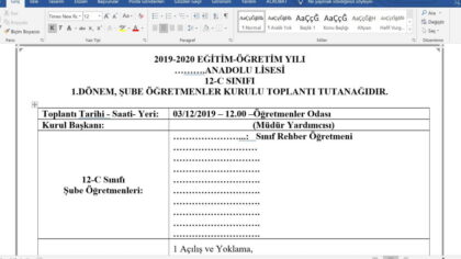 Şube Öğretmenler ŞÖK Toplantı Tutanağı – Maarif Modeli Uyumlu Word Şablonu