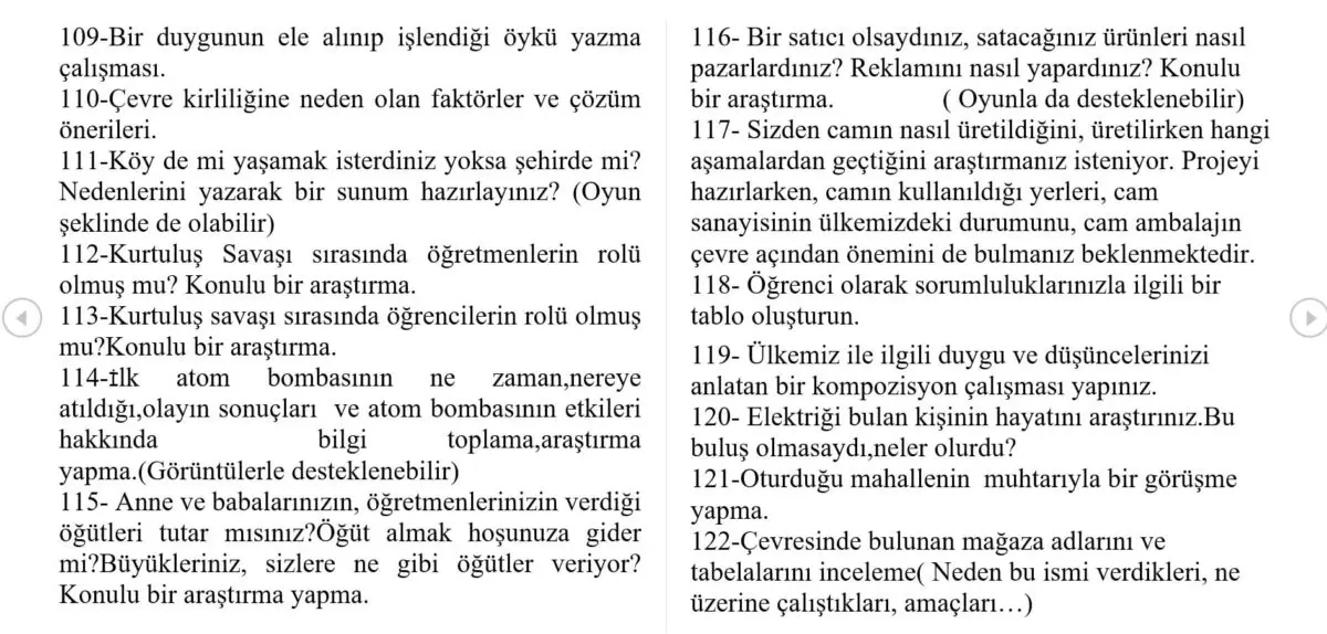 5. sınıf Türkçe Dersi Proje Ödevi Ve Performans Ödevleri Örnekleri