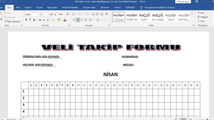 Veli Takip Formu – Word – doc
