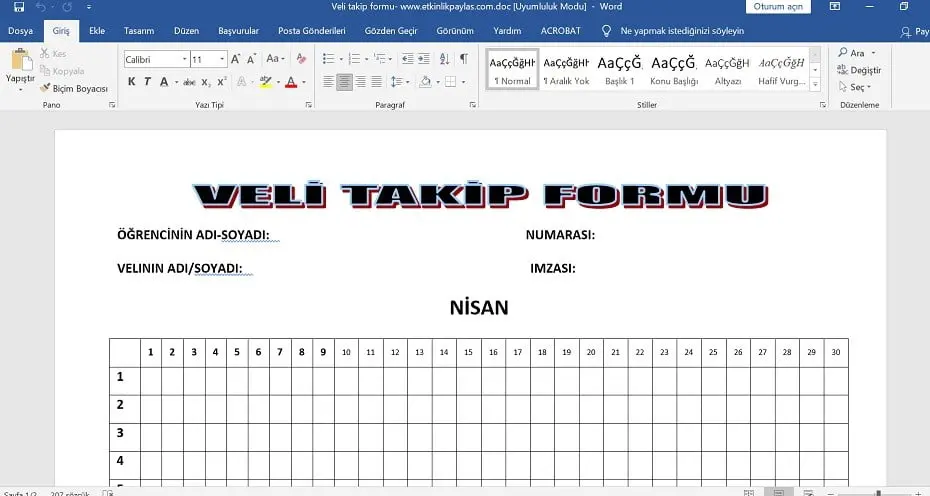 Veli Takip Formu