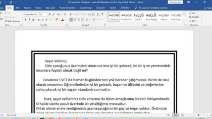 Veli Toplantı Davetiyesi Örneği – word