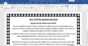 Veli Üstün Başarı Belgesi Word: Öğretmenler İçin Hazır Şablon