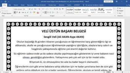 Veli Üstün Başarı Belgesi Word: Öğretmenler İçin Hazır Şablon