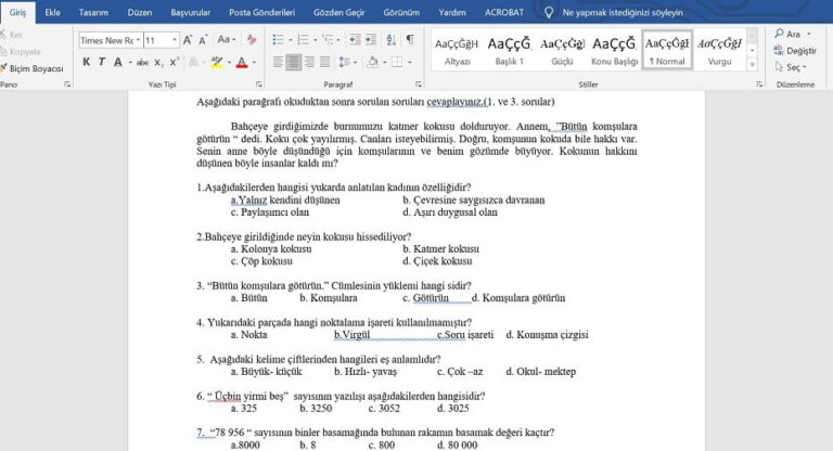 Yetişkinler için Okuma Yazma Kursu Değerlendirme Sınavı -word