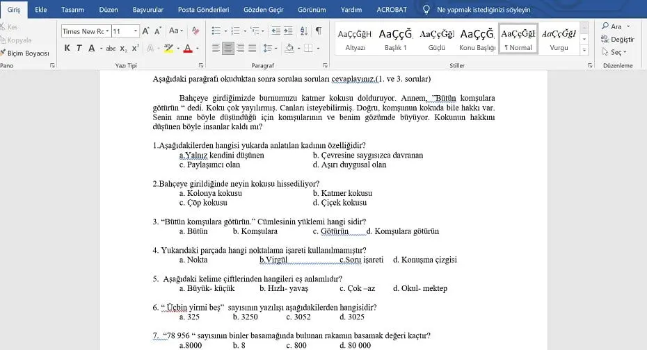 Yetişkinler için Okuma Yazma Kursu Değerlendirme Sınavı -word