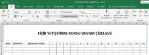 Yetiştirme Kursu Öğrenci Devam Takip Çizelgesi – Excel