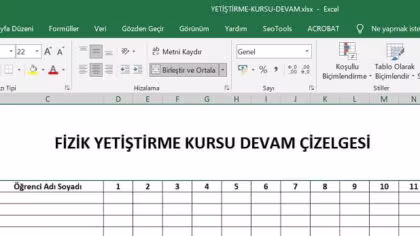 Yetiştirme Kursu Öğrenci Devam Takip Çizelgesi – Excel