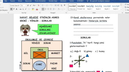 Adres, Kroki, Yönler Testi – Hayat Bilgisi – 3. Sınıf