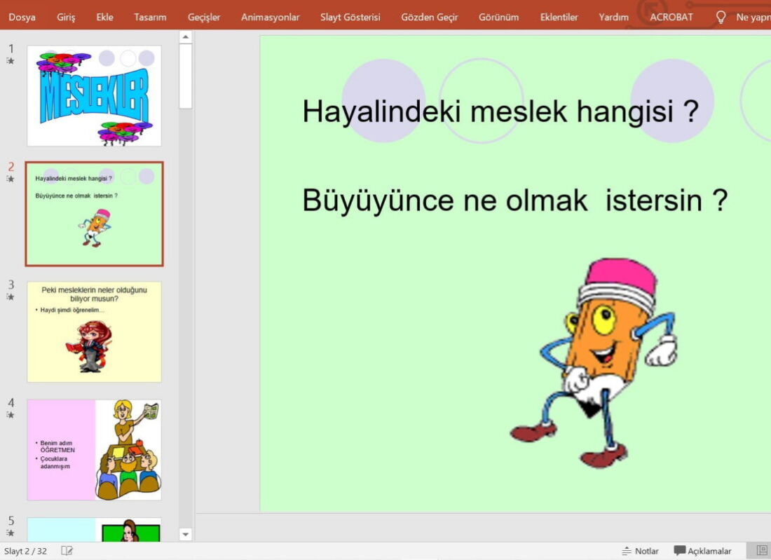 Meslekler Tanıtımı Sunusu – İlkokul Öğrencileri için