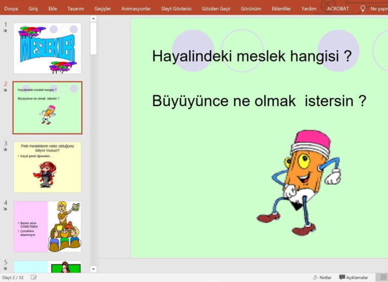 Meslekler Tanıtımı Sunusu – İlkokul Öğrencileri için