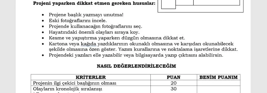 Proje Ödevleri Hazırlama Yönergeleri – 4. Sınıf