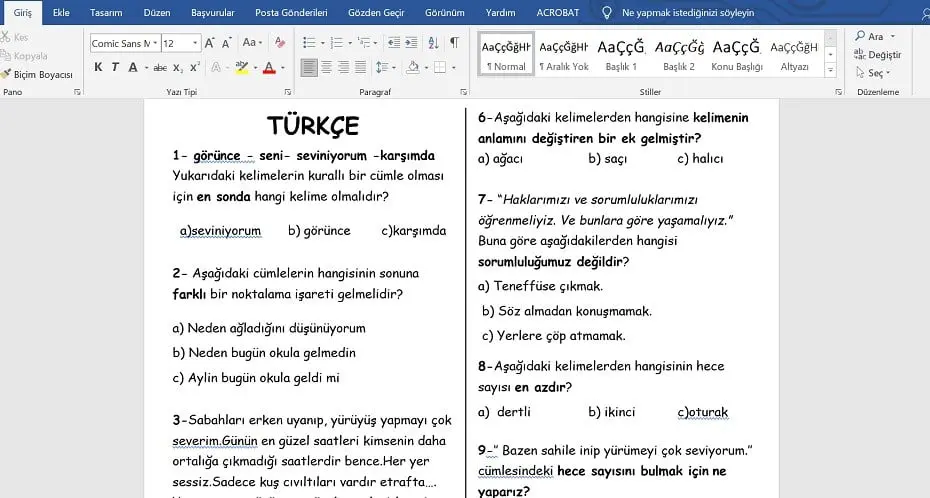 Türkçe - Matematik - Hayat Bilgisi 2. Sınıf Deneme Sınavı