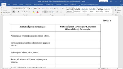 Zorbalık Tespit Etkinliği – Rehberlik – Anket