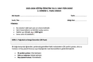 9. Sınıf Fizik 2. Dönem 1. Yazılı Sınav Soruları ve Cevap Anahtarı – 2026