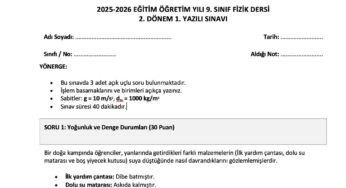 9. Sınıf Fizik 2. Dönem 1. Yazılı Sınav Soruları ve Cevap Anahtarı – 2026