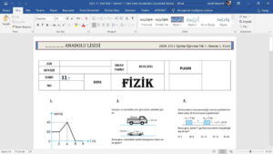 11. Sınıf Fizik 1. Dönem 1. Yazılı Sınav Soruları – word – 2 Adet