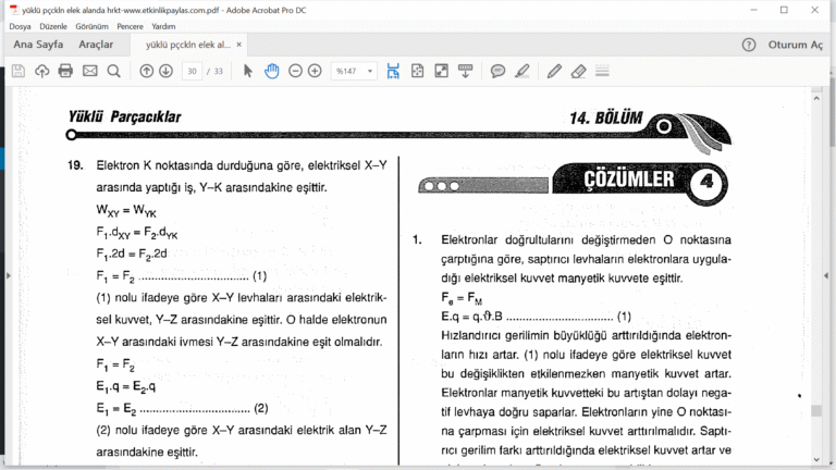 Yüklü Parçacıkların Elektrik Alanda Hareketi Çözümlü Sorular PDF