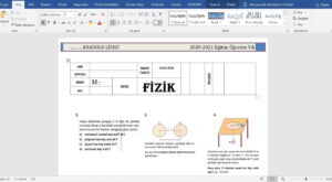 12. Sınıf Fizik 1. Dönem 1. Yazılı Sınav Soruları – word – 2 Adet – 2026