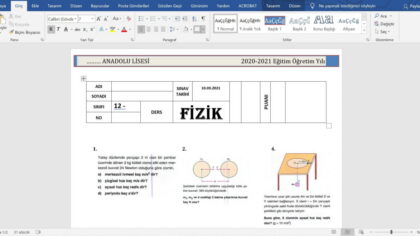 12. Sınıf Fizik 1. Dönem 1. Yazılı Sınav Soruları – word – 2 Adet – 2026