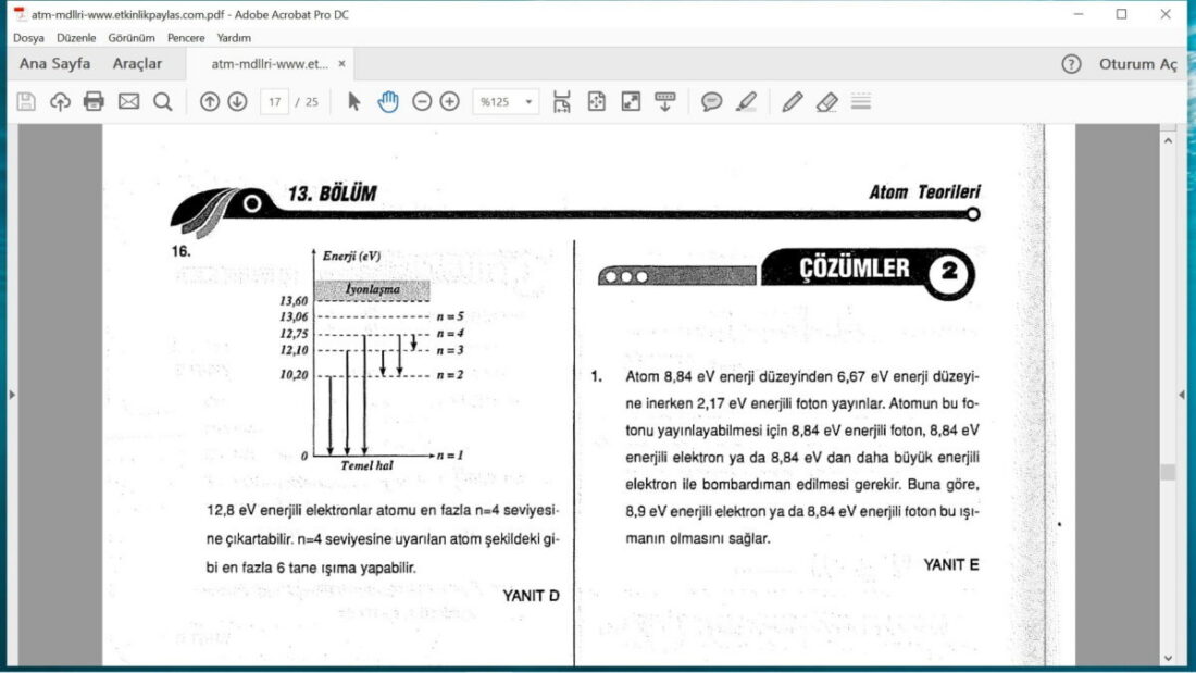 Atom Modelleri Çözümlü Sorular – PDF – Modern Atom Teorisi