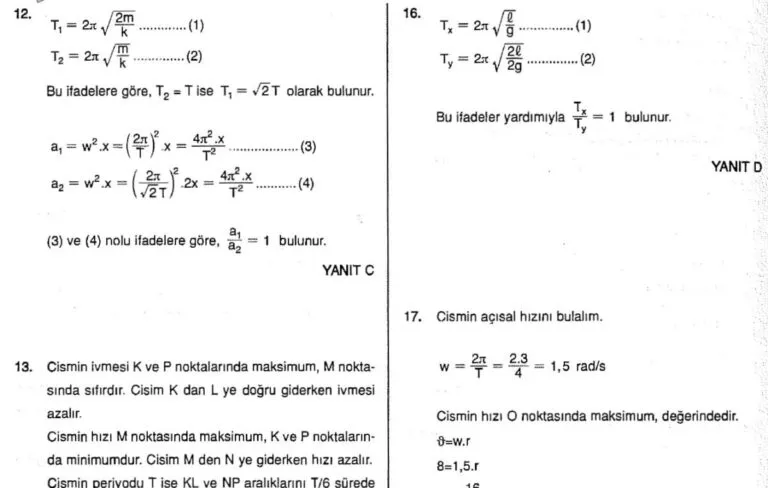 Basit Harmonik Hareket Çözümlü Sorular – PDF