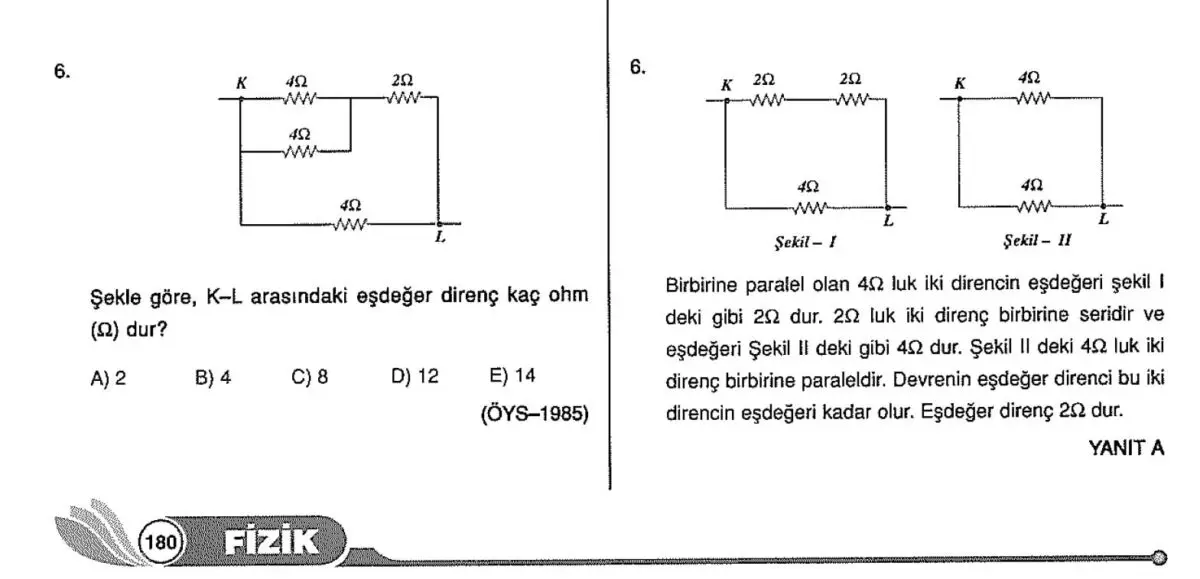 Dirençlerin Bağlanması - Eşdeğer Direnç - Çözümlü Sorular - PDF