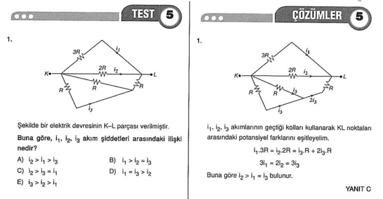 Elektrik Devreleri (Elektrik Akımı) Çözümlü Sorular – PDF – 10. Sınıf
