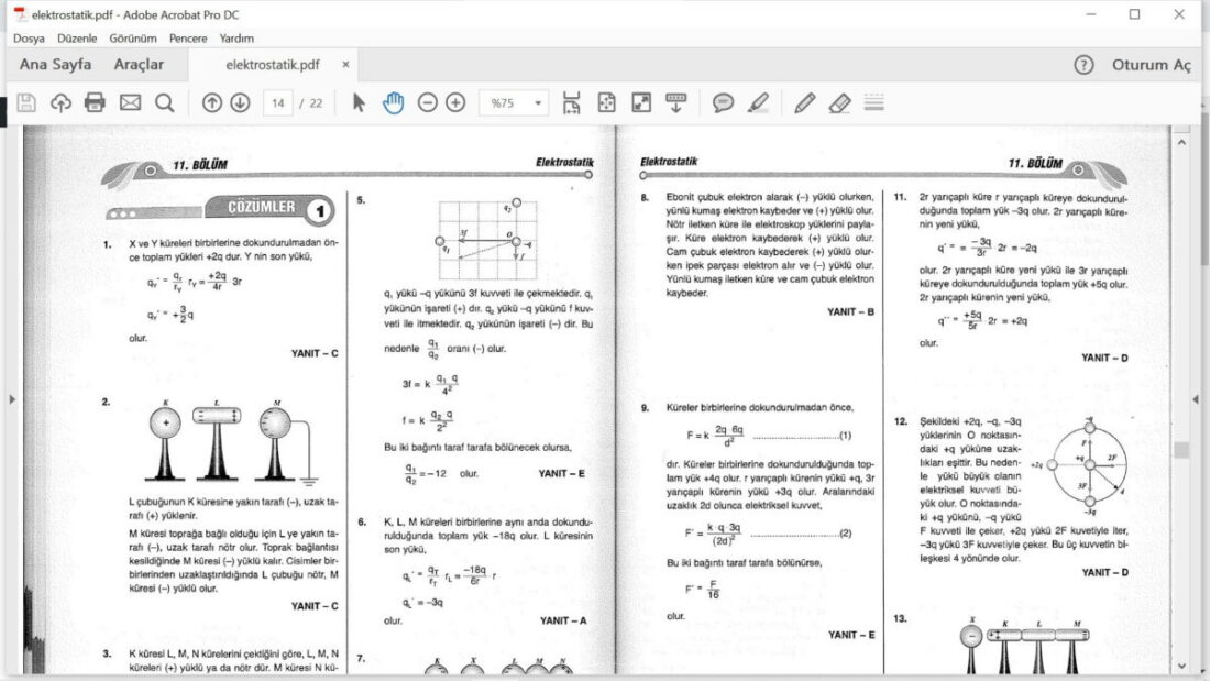 11. Sınıf Elektriksel Kuvvet ve Alan – Çözümlü Sorular PDF