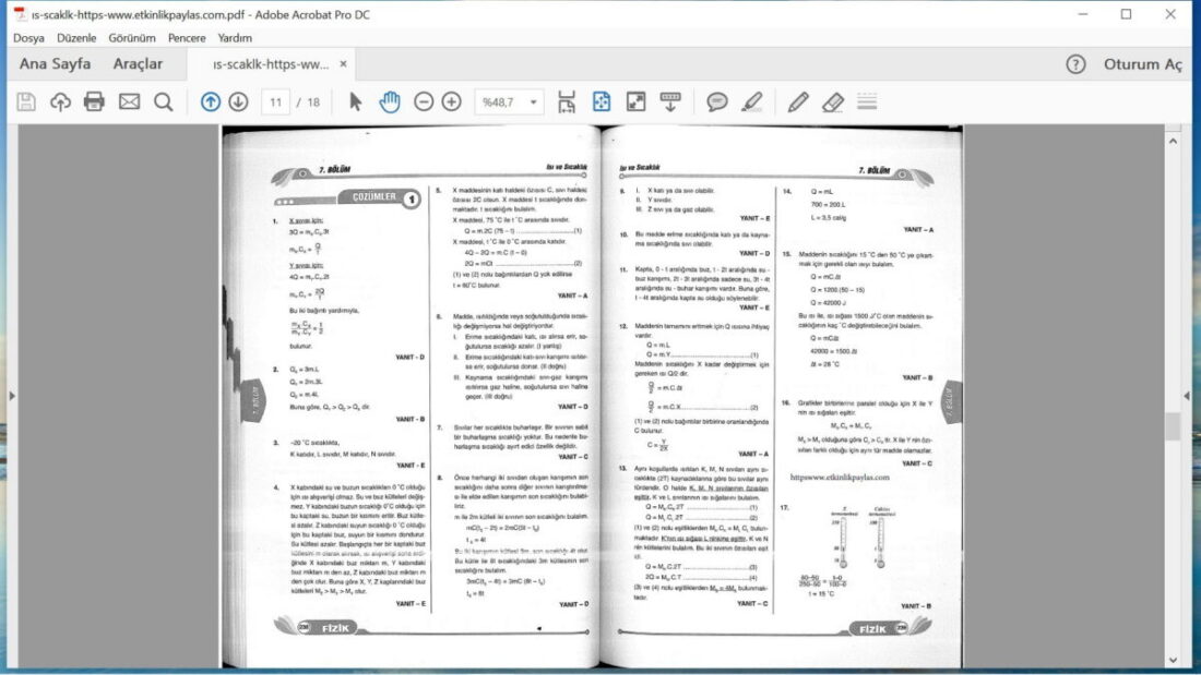 Isı ve Sıcaklık Çözümlü Sorular – PDF – 9. Sınıf